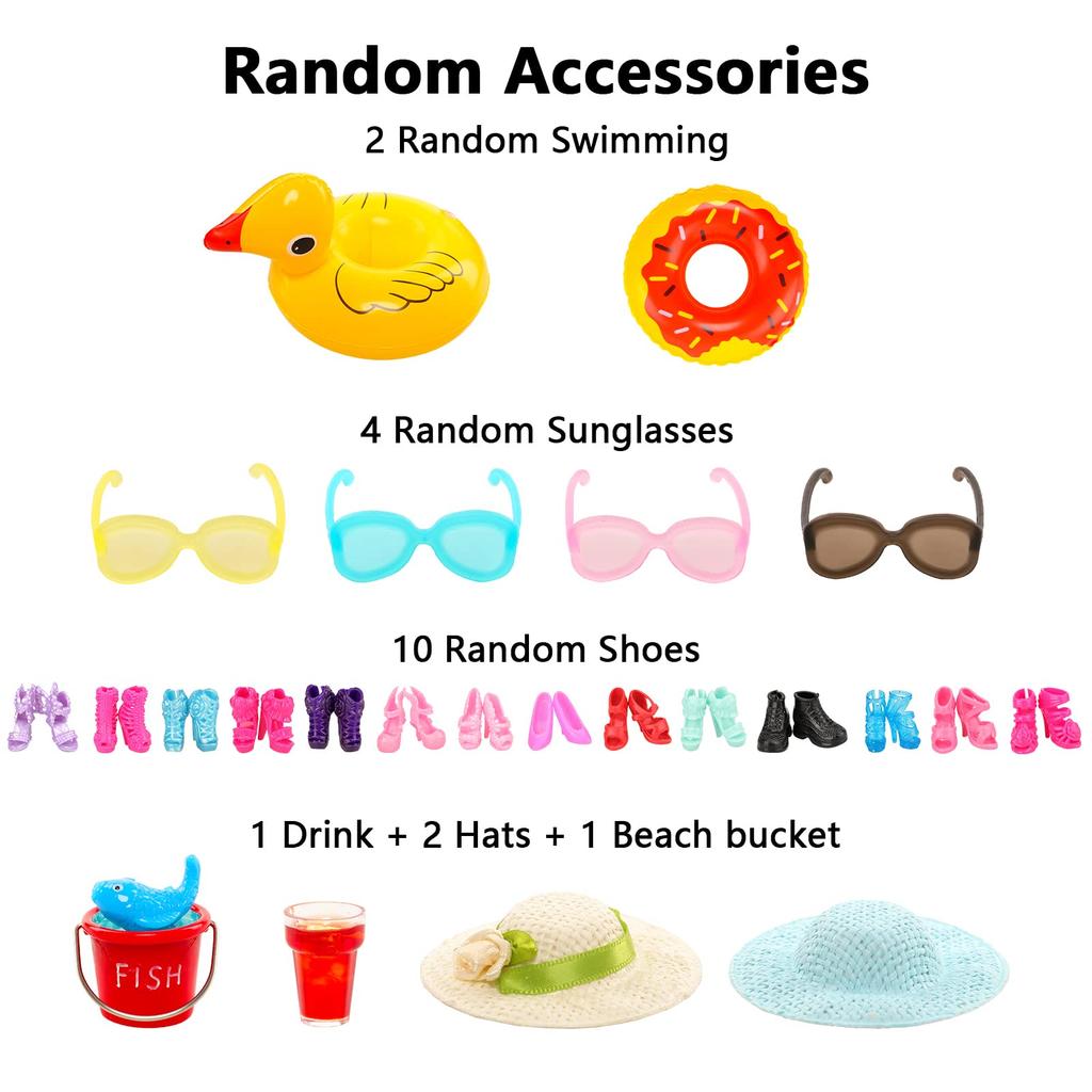 Barwawa 30cm Doll Clothes and Accessories 31 Sets 10 Swimsuits 4 Sunglasses 2 Floats 10 Shoes 5 Accessories = + + + +