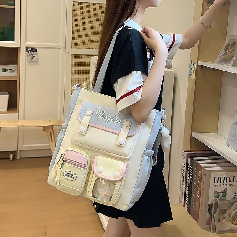 Сумка кроссбоди с цветными блоками, женская сумка на плечо в студенческом стиле, сумка-тоут большой вместимости для учеников средней школы