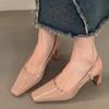 Fashion Leather Mary Janes Shoes 2024 Summer New Fashion Square Toe Women's Pumps Comfortable Chunky Heel Ladies Single Shoes
