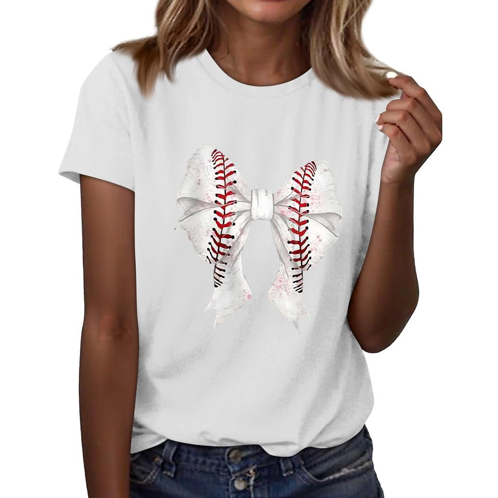 Женская повседневная футболка с принтом бейсбола, круглый вырез, пуловер, короткий рукав