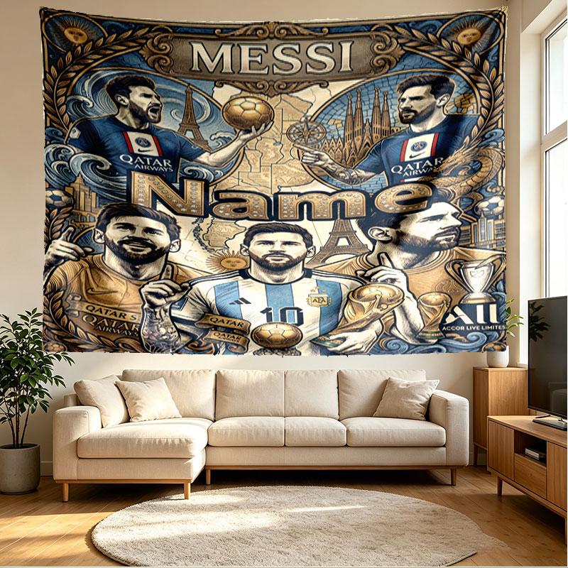 Custom Name Personalized Lionel Messi Print Tapestry, Wall Art Decor, Bedroom, Dorm, Apartment, LivingRoom, Party Backdrop, Gift for Birthday