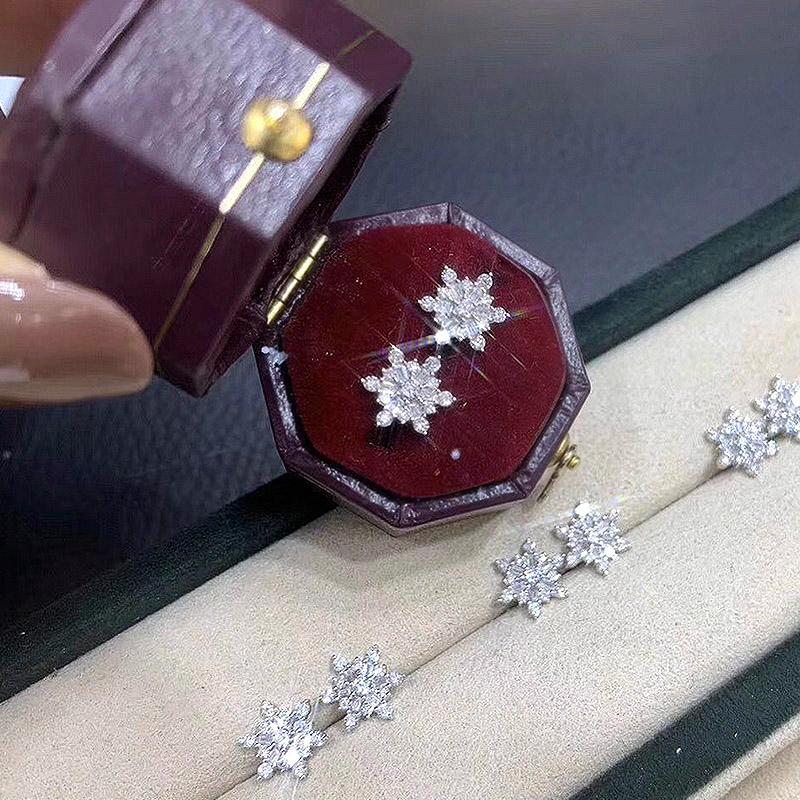 BELLA BOX Эстетические серьги-гвоздики с кристаллами и цветами, женские белые серьги с фианитом, романтические серьги в форме снежинок, ослепительные аксессуары для ушей