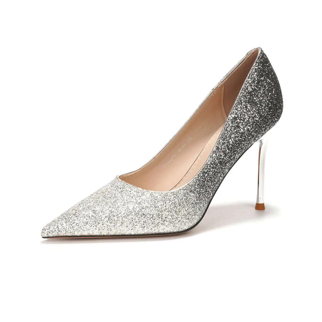 Осенние роскошные женские туфли-лодочки с острым носком и неглубоким вырезом, расшитые блестками, на шпильках, на высоком каблуке, одинарные туфли для банкета и свадьбы