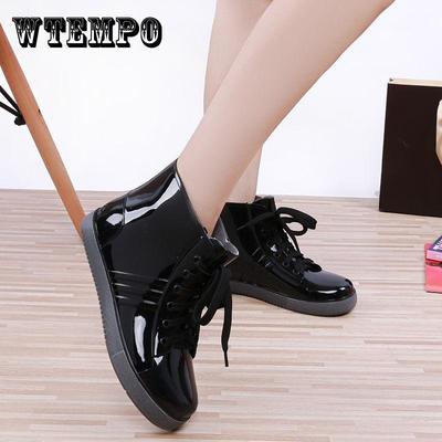 Непромокаемые сапоги с низким вырезом. Женская обувь для воды. Короткие дождевые сапоги. Студенческие короткие непромокаемые туфли на шнуровке. Водные сапоги. Нескользящая резиновая обувь.