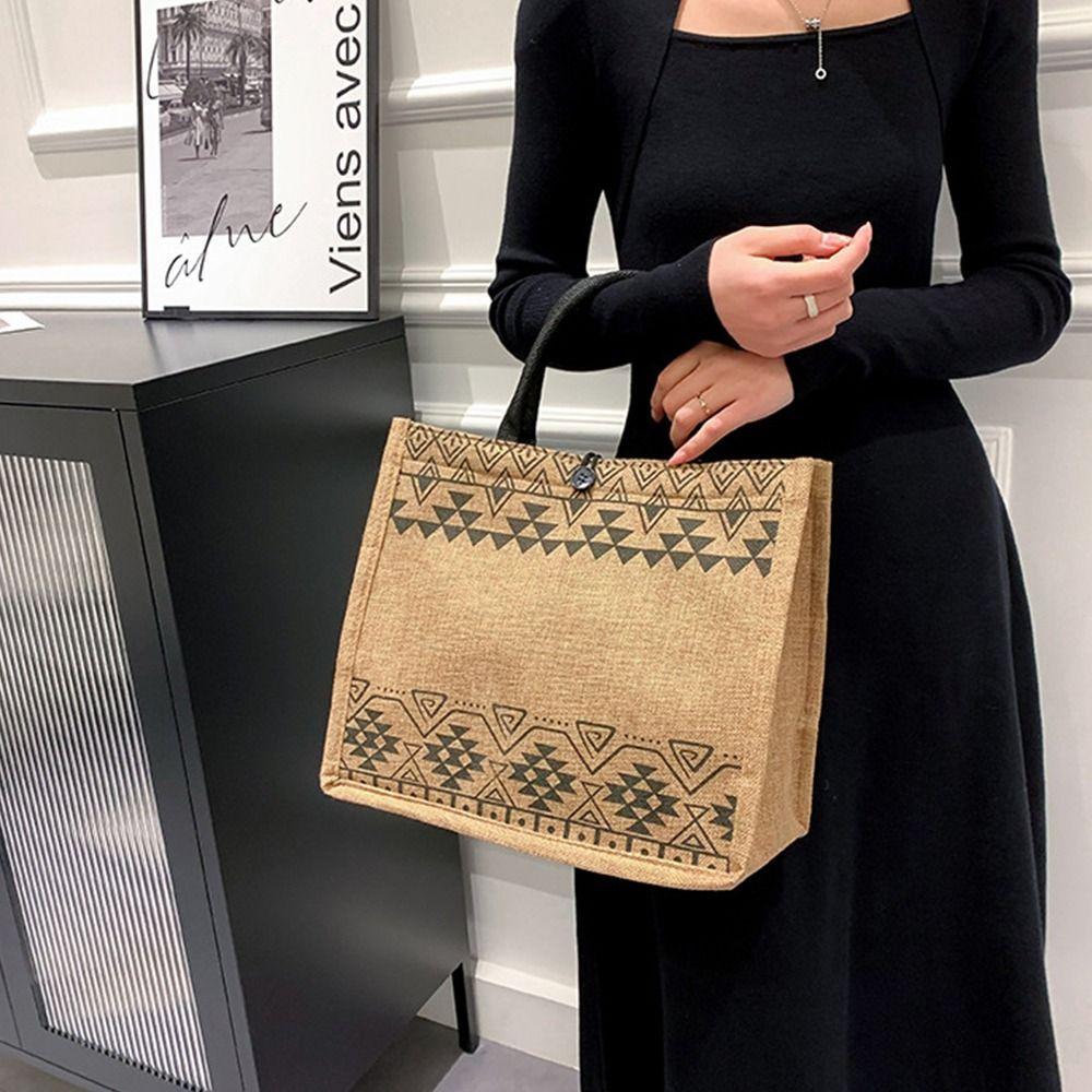 Style Linen Bag Women Tote Bag Bohemian Shoulder Bag Large Capacity Bag Geometric Printing Handbag