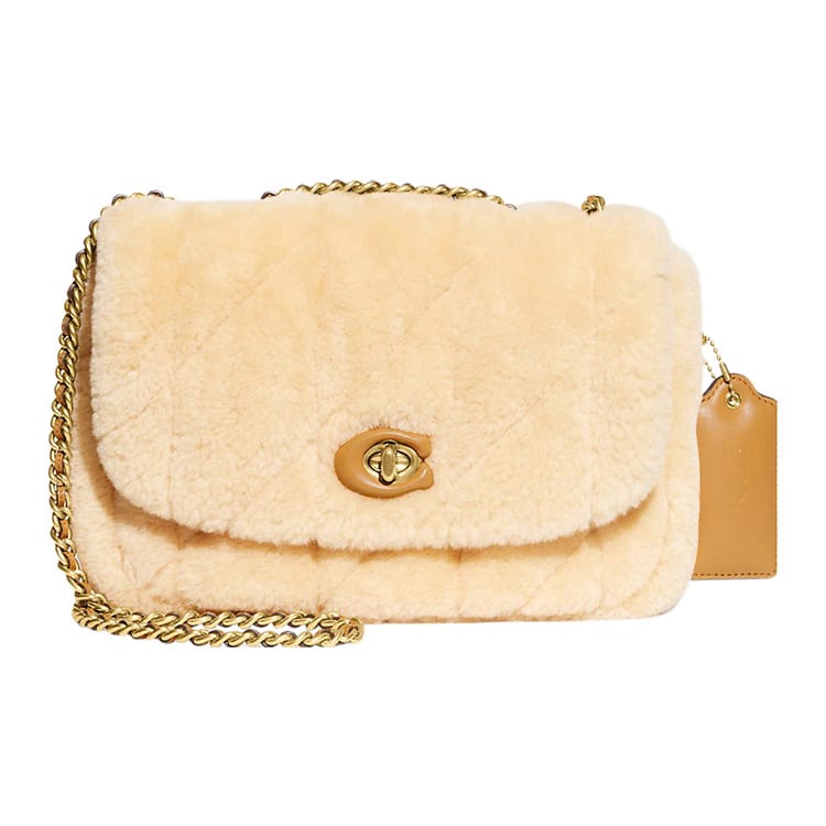 COACH Pillow Shearling Plush With Smooth Leather Portable Crossbody Bag, Shoulder Bag Women's Ecru CE721-B4NA