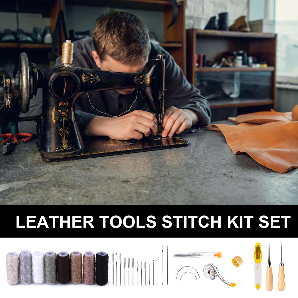 Basic Leather Sewing Tool Leather Working Tool with Sewing Needle Waxed Thread Stitching Awls Leather Repair Set