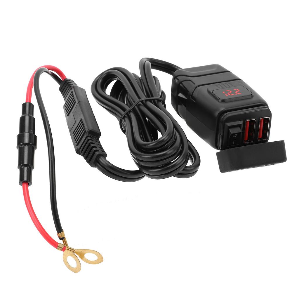 Motorcycle USB Charger Quick Charging 3.0 Dual USB Motorcycle Phone Charger with Voltmeter and ON Off Switch for Tablet