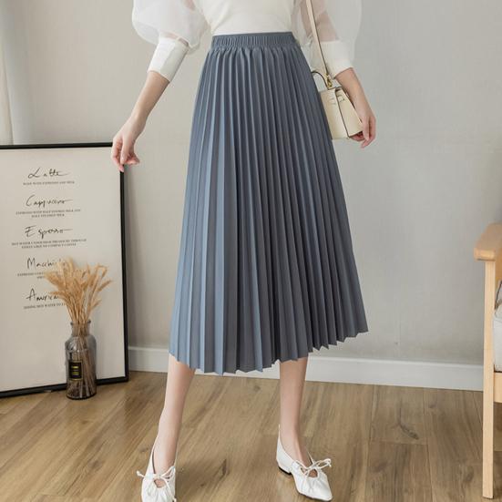 Женская плиссированная юбка, эластичная, высокая талия, однотонная юбка миди, мягкая, дышащая ткань, универсальный стиль, повседневная юбка