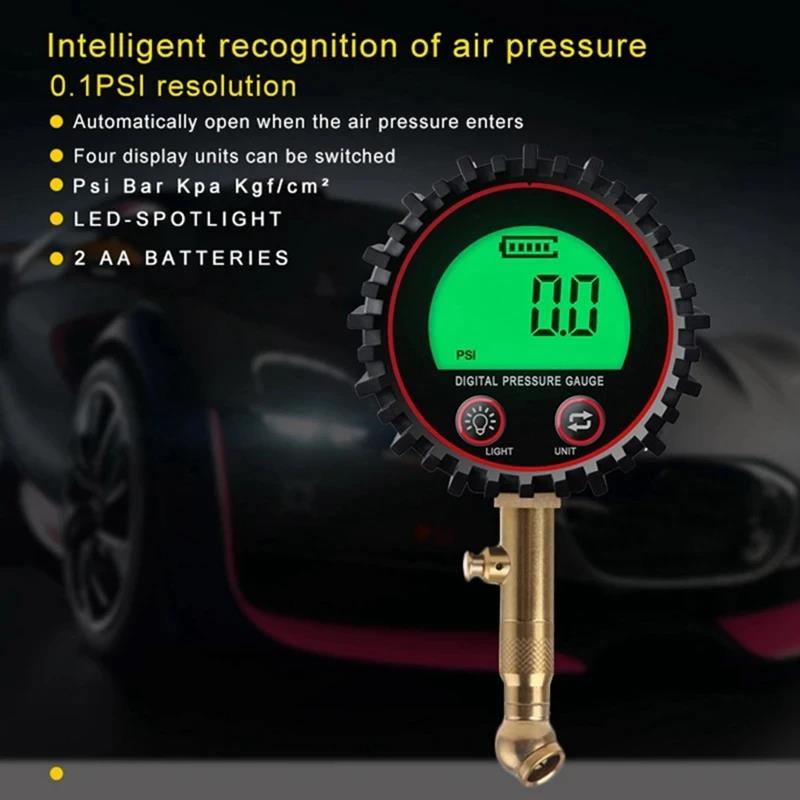 Манометр для шин автомобиля 3-255PSI Прочный цифровой ЖК-дисплей с подсветкой Пневматический инструмент Системы контроля давления в шинах 1