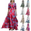 Женское повседневное и модное однотонное платье с принтом, пэчворк, V-образным вырезом, длинное