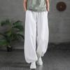 Women Harem Pants Elastic High Waist Casual Trousers with Pockets Solid Color Loose Fit Wide Leg Bloomers
