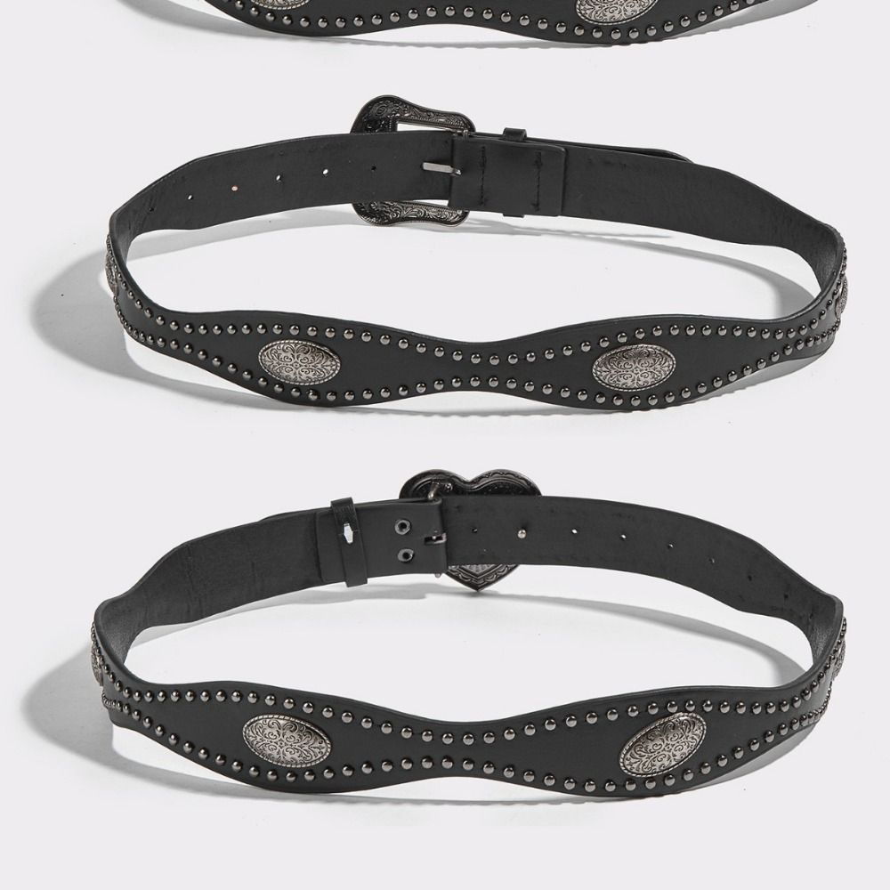 Korean Style Wide Waistband Metal Buckle Y2K Girl Waistband Simple PU Leather Rivet Belt  Men