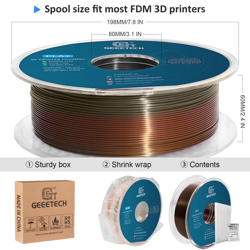 GEEETECH 10 кг 3D шелковый PLA-филамент 1,75 мм на катушке, проволока для 3D-принтера, Материал, Безопасность, Вакуумная упаковка