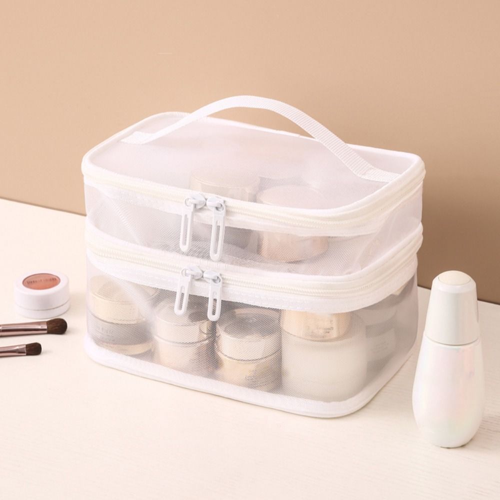 1/2/3 Layers Cosmetic Storage Bag Zipper Toiletries Organizer Handbag Mesh Cosmetic Bags Outdoor