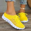 Fashion Summer Breathable Mesh Slippers for Women 2025 Lightweight Slip On Walking Shoes Woman Yellow Flat Bottom Non Slip Half Slippers
