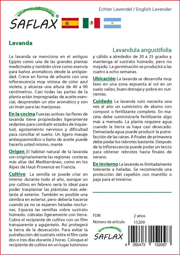 SAFLAX Garden in the Bag - Английская лаванда - 150 семян - С субстратом в подходящем мешке - Lavandula angustifolia