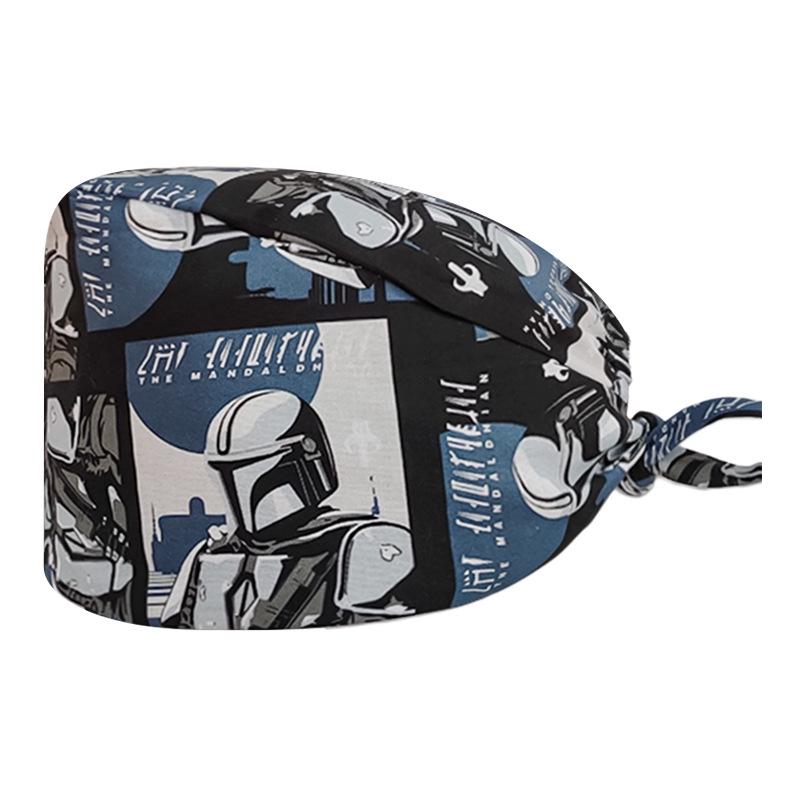 Unisex Cartoon Print Nurse Cap - Breathable, Sweat-Absorbent Surgical Cap for Pet Hospital and Medical Use.