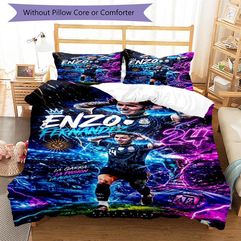 Messi Football World Cup Champion Bedding Set,Premium Bed Linen for Bedroom Home Decoration,Football Fan Collectible Gift,Easy Care Duvet Cover with P