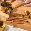 4/8Pcs Wooden Handle Stainless Steel Measuring Cups Spoons Baking Tools Coffee Measuring Spoon Set Bartending Scale Accessories