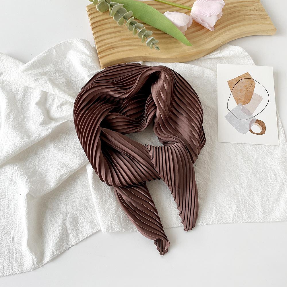 Summer solid color crumpled silk scarf female dopamine orange wear bright color imitation silk scarf sweet Japanese and Korean small headband