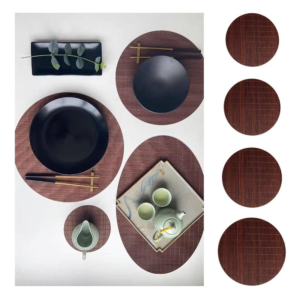 Fine Bamboo Woven Bamboo Tea Mat Heat Insulation Vintage Style Tea Ceremony Bamboo Mat Woven Bamboo Oval Shaped