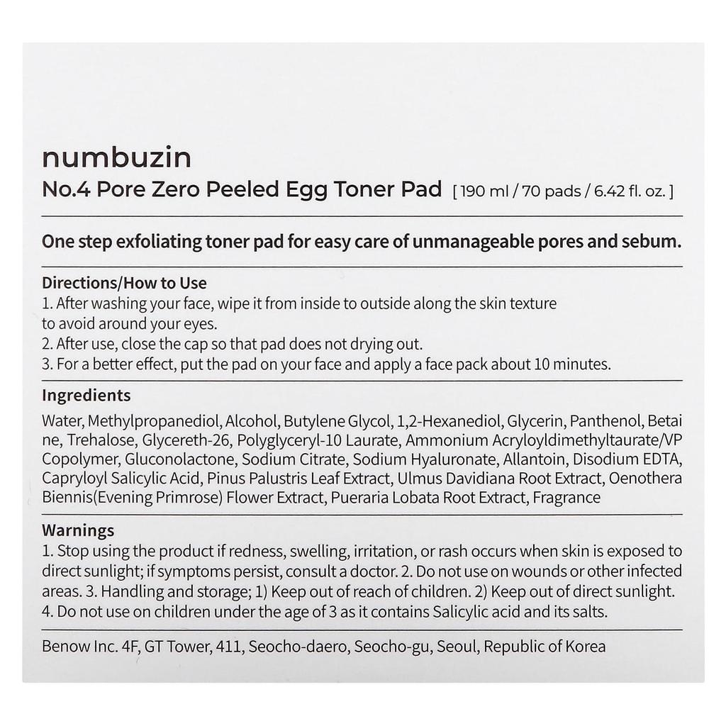 NUMBUZIN 4 тонера Pore Zero Field Egg, 70 листов, 6,42 жидких унций (190 мл)