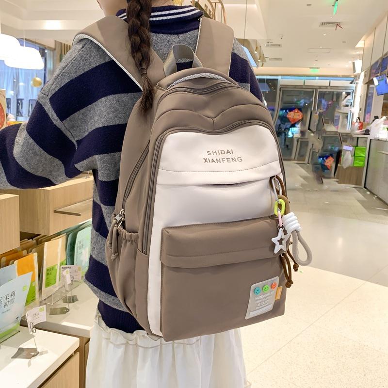 Студенческая школьная сумка большой емкости, женский рюкзак, однотонная лоскутная дорожная сумка