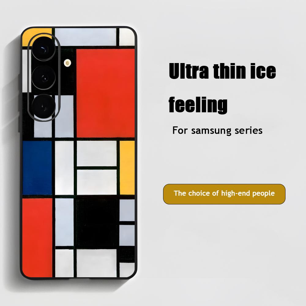 Арт Мода Чехол для телефона Пит Мондриан для Samsung Galaxy S25 S24 S23 S22 S21 S20 Plus Ultra Note20 Мягкий Черный