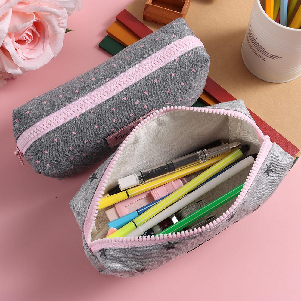 Large Capacity Korean Pencil Case Grey Star Ins Style Pencil Case Makeup Organizer Bags Wash Bag