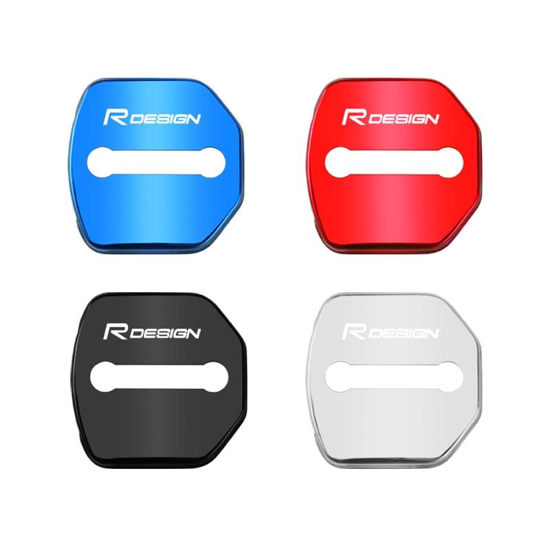 4PCS Car Emblems Door Lock Buckle Cover Protection Stickers Accessories For Volvo S90 XC60 V40 V90 XC40 XC90 V60 S60 Rdesign AWD