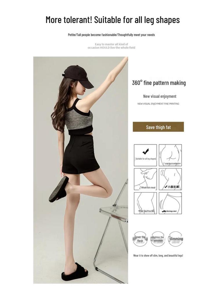 Женские шорты с высокой талией, маленькие, черные, римские, летние - Утягивающие, защищающие от просвечивания, горячие шорты