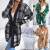 Plaid Lantern Sleeve Knitted Cardigan Sweater with Strap Design Women Autumn Winter