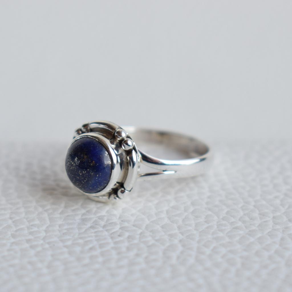 Natural Lapis Ring, Round Lapis Lazuli Designer Ring, Handmade 925 Sterling Silver Ring, Gift for Sister, Taurus Birthstone Ring
