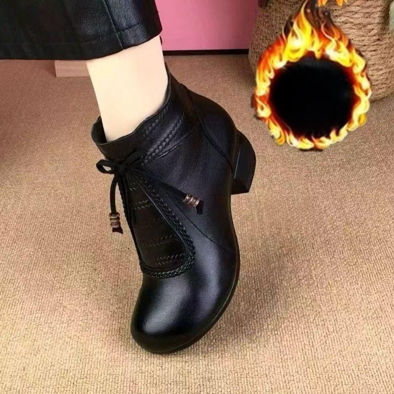 Универсальные женские ботинки из мягкой кожи, обувь нового фасона, на массивном каблуке, с подкладкой из флиса, короткие ботинки Devotion