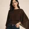 Ruched Waist Irregular T-Shirt Slim Fit Batwing Sleeve Top False Two-Piece Tops  Casual Daily