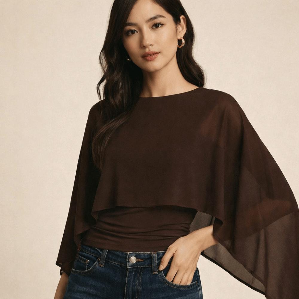 Ruched Waist Irregular T-Shirt Slim Fit Batwing Sleeve Top False Two-Piece Tops Casual Daily