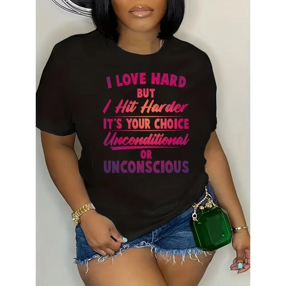 Футболка с буквенным принтом больших размеров, повседневная футболка с круглым вырезом и коротким рукавом, женская одежда больших размеров