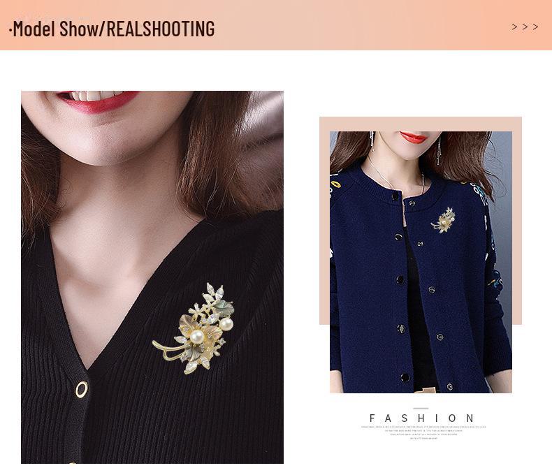 Элегантная брошь-корсаж с розой из жемчуга и циркония