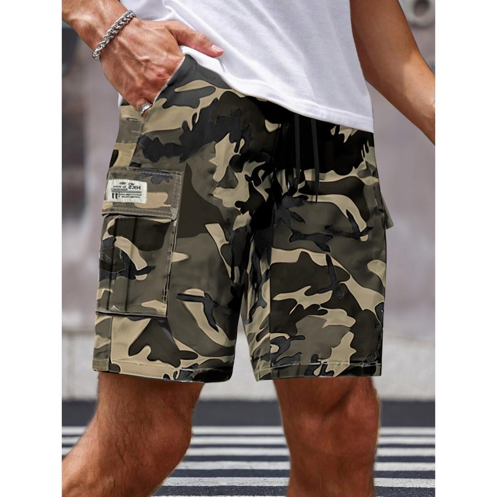 Мужские шорты карго камуфляжные повседневные свободного кроя на шнуровке длиной до колена
