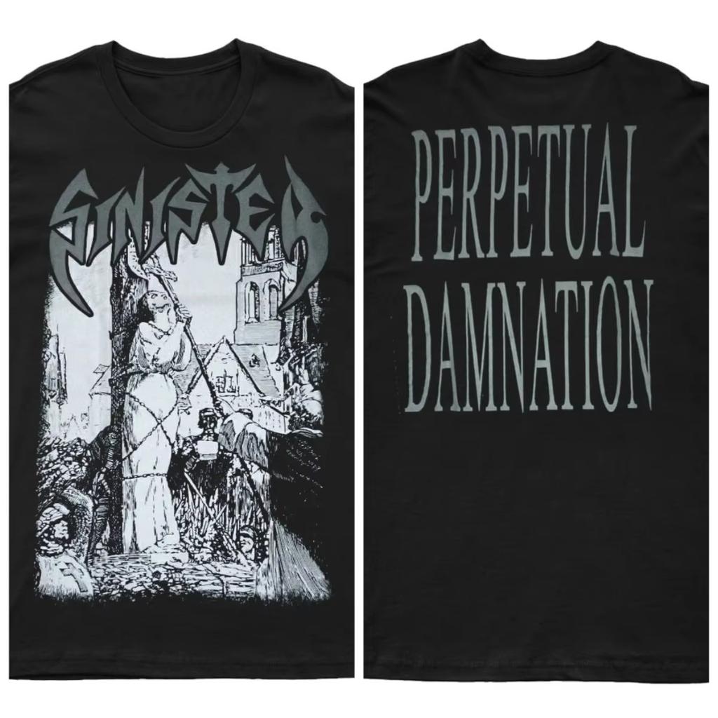 2025 Новый SINISTER - PERPETUAL DAMATION Печатный Унисекс Уличная Мода Тренд Короткий Рукав Чистый Хлопок Круглый Вырез