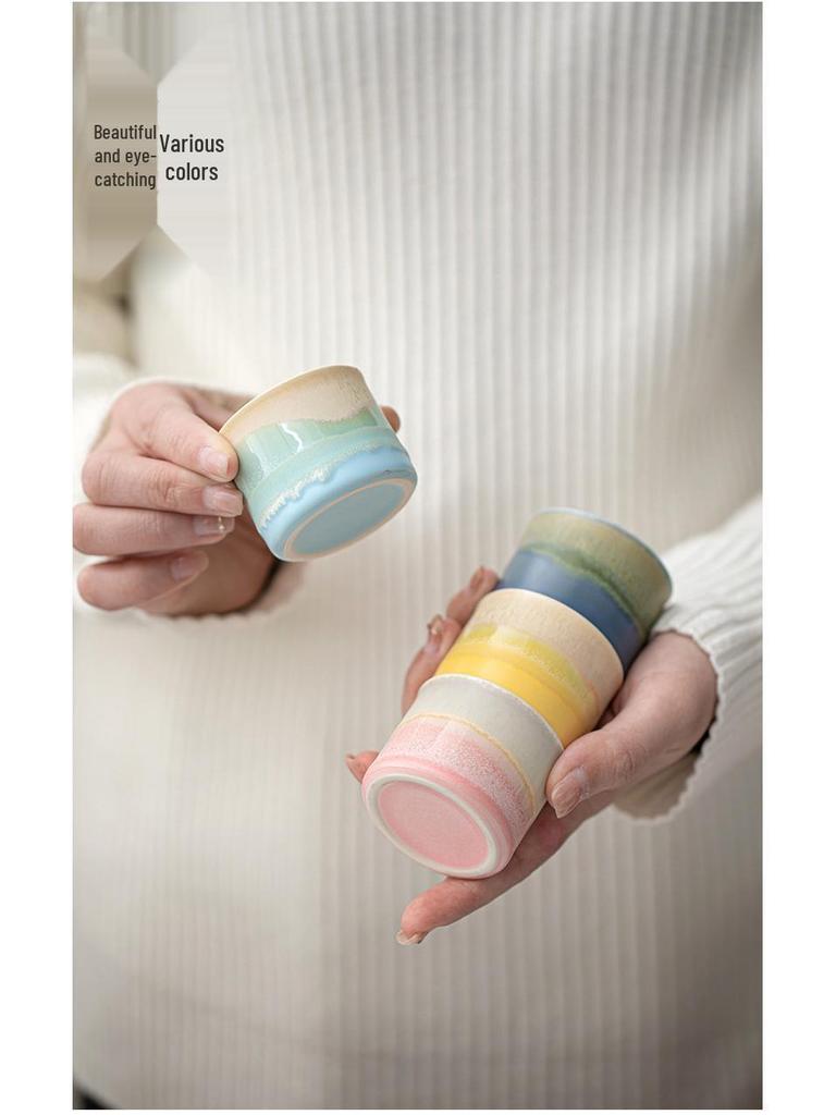 Embroidered Mountains & Rivers Ceramic Tea Cup Set - 4 Personal Tasting Cups, Ideal for Corporate Gifts, with Gift Box