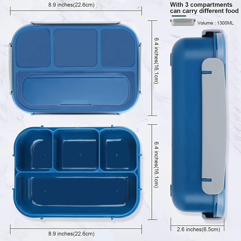 1pc 1300ml Insulated Lunch Box 4 Compartments Plastic Microwavable Bento Box For Kids School Food Container Vacuum Flasks