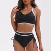 2025 Color Block Lace-Up High-Waisted Bikini Swimsuit for Women
