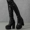 Женские сапоги на высоком каблуке 2024 года, продажа новых черных модных мотоциклетных сапог из искусственной кожи на толстой подошве, универсальные тонкие женские сапоги без застежек