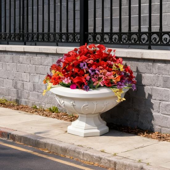 Artificial Poinsettia Bouquet with Green Leaves 4 Fork UV Resistant Fake Silk Flower Home Table Centerpiece Indoor Outdoor Faux Bloom Decoration