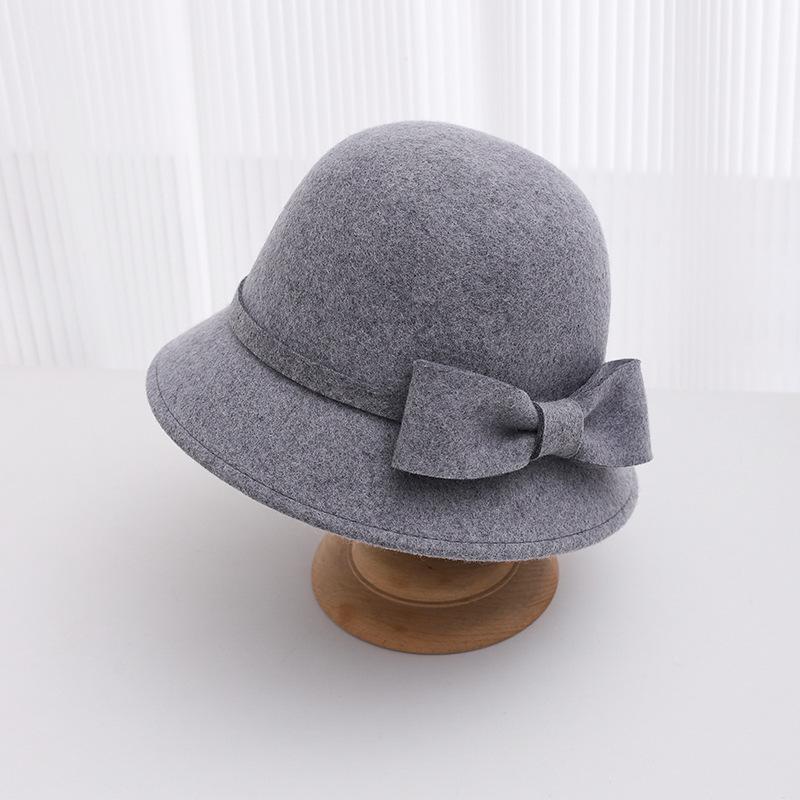 Autumn and winter hat women's bow wool basin hat dome retro british top hat outdoor bucket hat tide