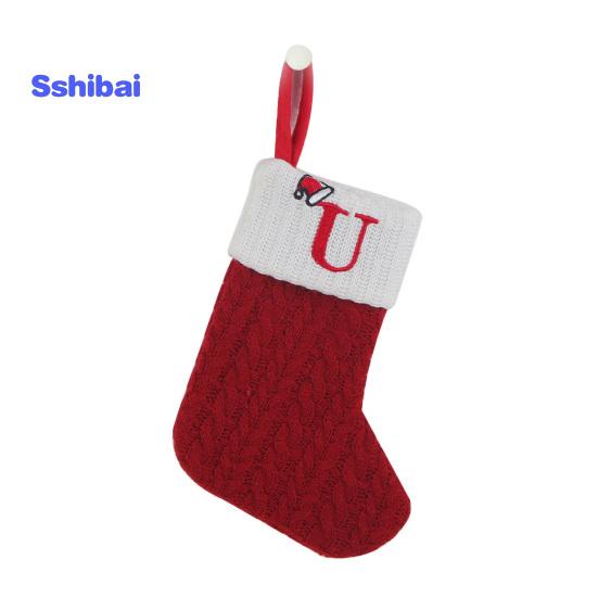 Рождественский чулок с вышитой буквой и подвесной веревкой, тонкая работа, рождественский чулок, праздничное рождественское украшение