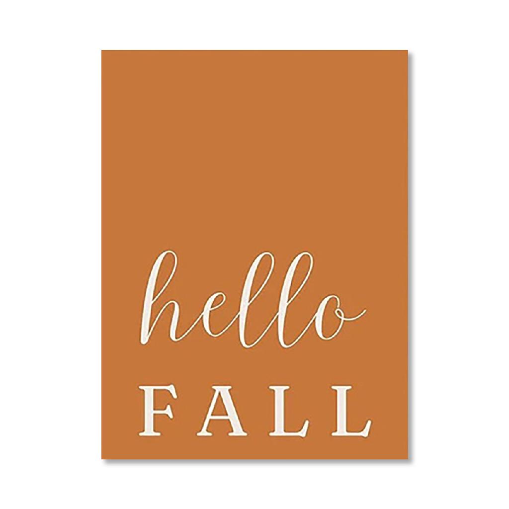 Cute Pumpkins Autumn Leaves Watercolor Canvas Prints Hello Autumn Wall Art Posters for Modern Living Room Halloween Home Deco