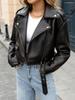 Women's Faux Leather Motorcycle Jacket - Summer Short Slant Zip with Lapel, European and American Style.